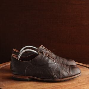 CYDWOQ Classic Oxford Mens Size EU 43 US 9.5 Brown Leather Handmade USA Casual